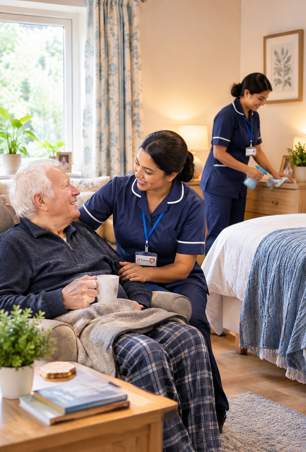 JT care worker with old man taking care of him